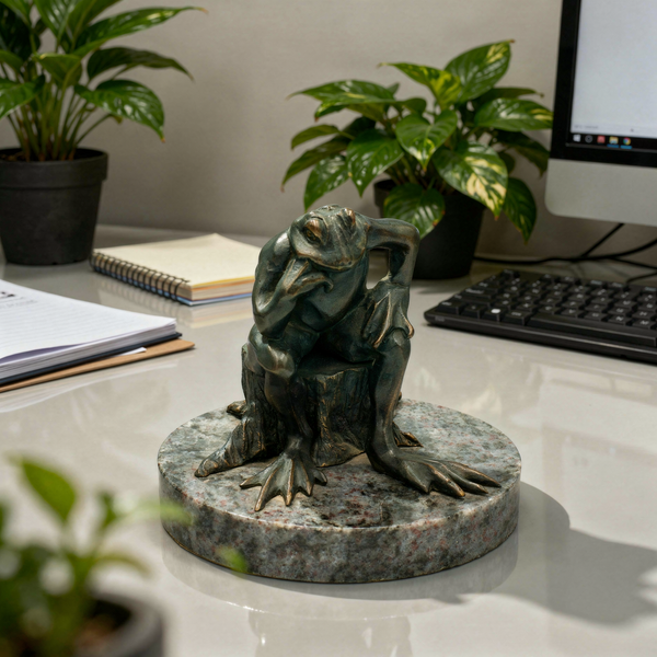 Rzeźba "Żaba siedząca na pniu" marmur